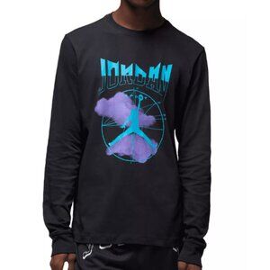 Jordan Sport Long Sleeve Tee Mens Dri FIT Cotton Graphic Crew Black Purple